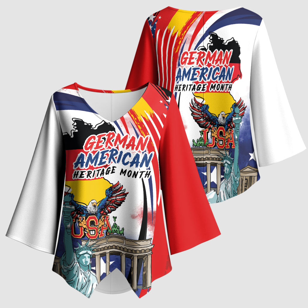 German American Heritage Month Kimono Sleeve Blouse USA Bald Eagle with Brandenburg Gate