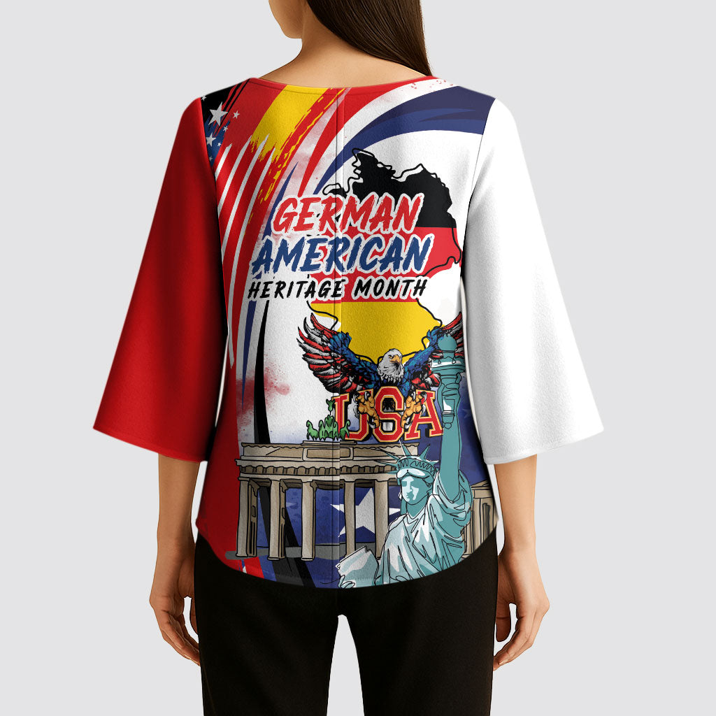 German American Heritage Month Kimono Sleeve Blouse USA Bald Eagle with Brandenburg Gate