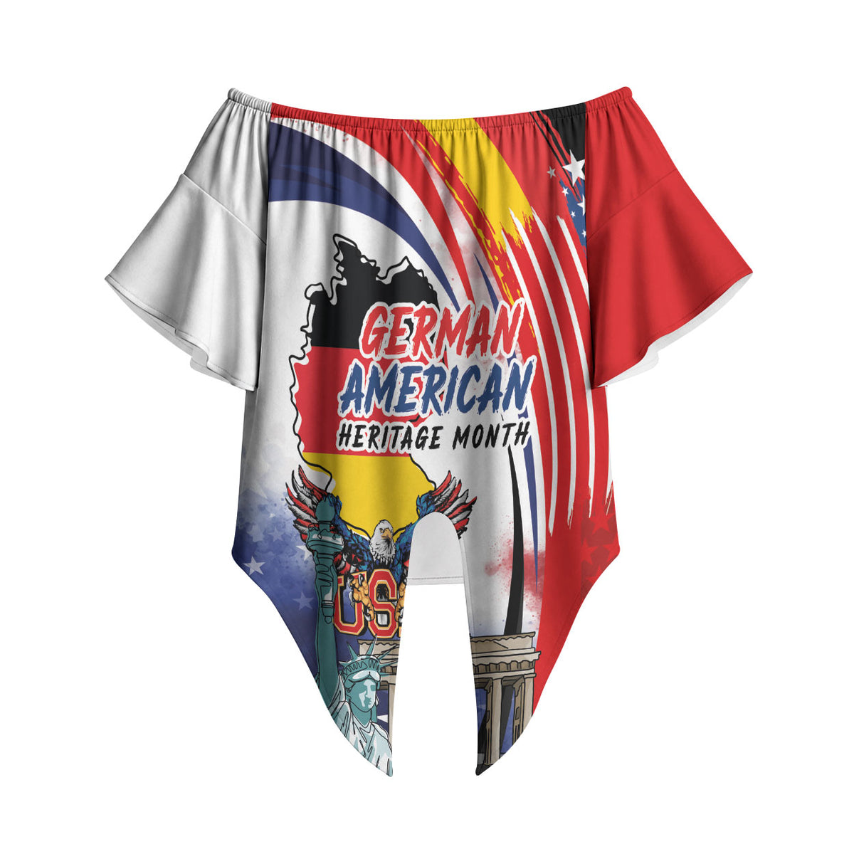 German American Heritage Month Off Shoulder Wrap Waist Top USA Bald Eagle with Brandenburg Gate