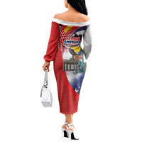 German American Heritage Month Off The Shoulder Long Sleeve Dress USA Bald Eagle with Brandenburg Gate