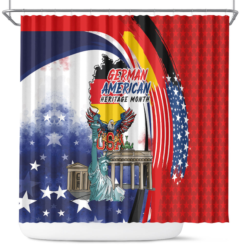 German American Heritage Month Shower Curtain USA Bald Eagle with Brandenburg Gate
