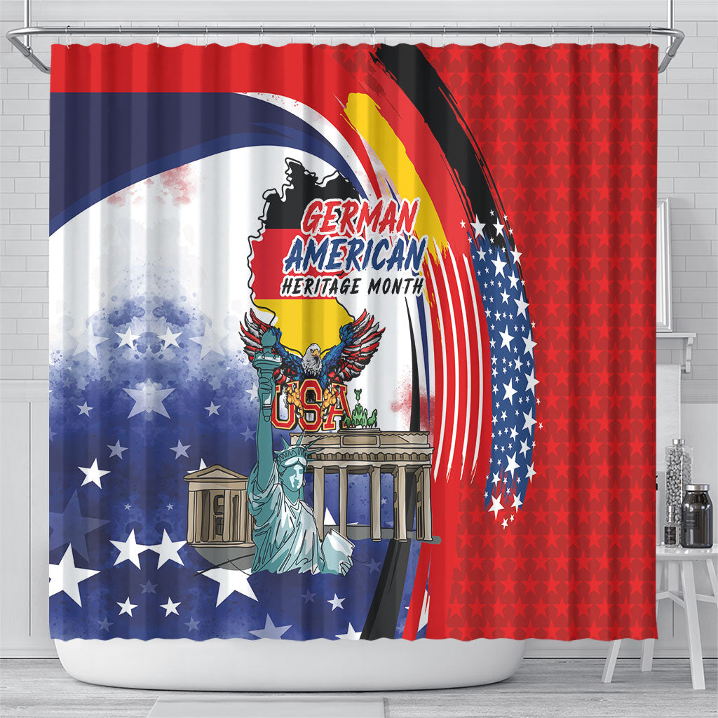 German American Heritage Month Shower Curtain USA Bald Eagle with Brandenburg Gate