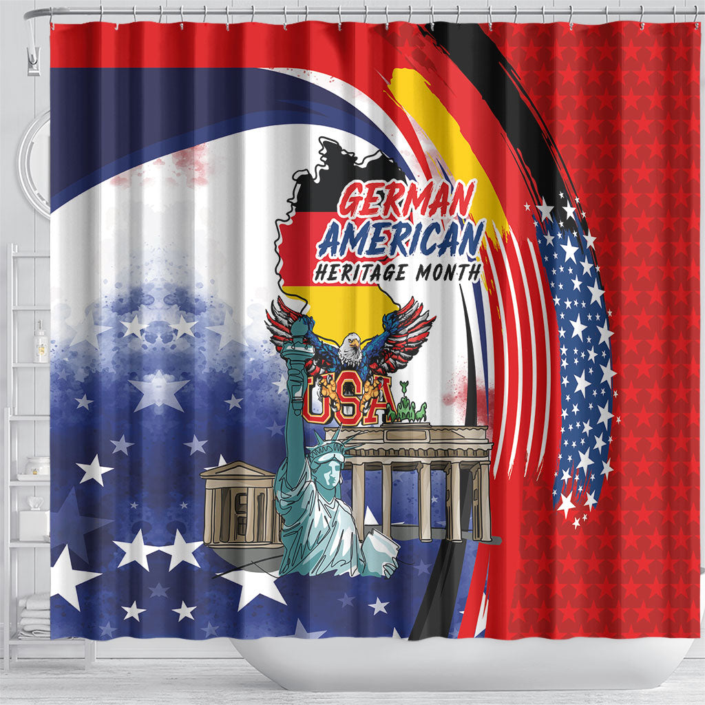 German American Heritage Month Shower Curtain USA Bald Eagle with Brandenburg Gate