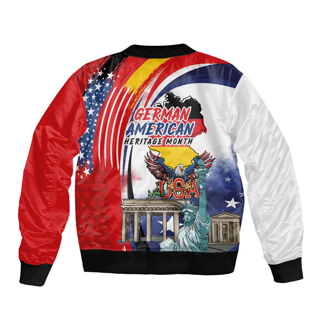 German American Heritage Month Sleeve Zip Bomber Jacket USA Bald Eagle with Brandenburg Gate