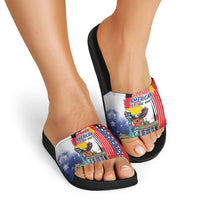 German American Heritage Month Slide Sandals USA Bald Eagle with Brandenburg Gate