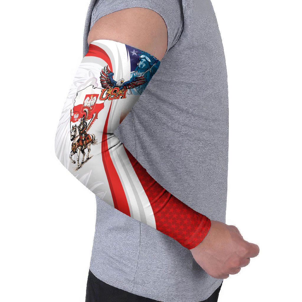 Polish American Heritage Month Arm Sleeves Winged Hussar with USA Bald Eagle