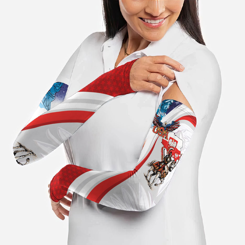 Polish American Heritage Month Arm Sleeves Winged Hussar with USA Bald Eagle