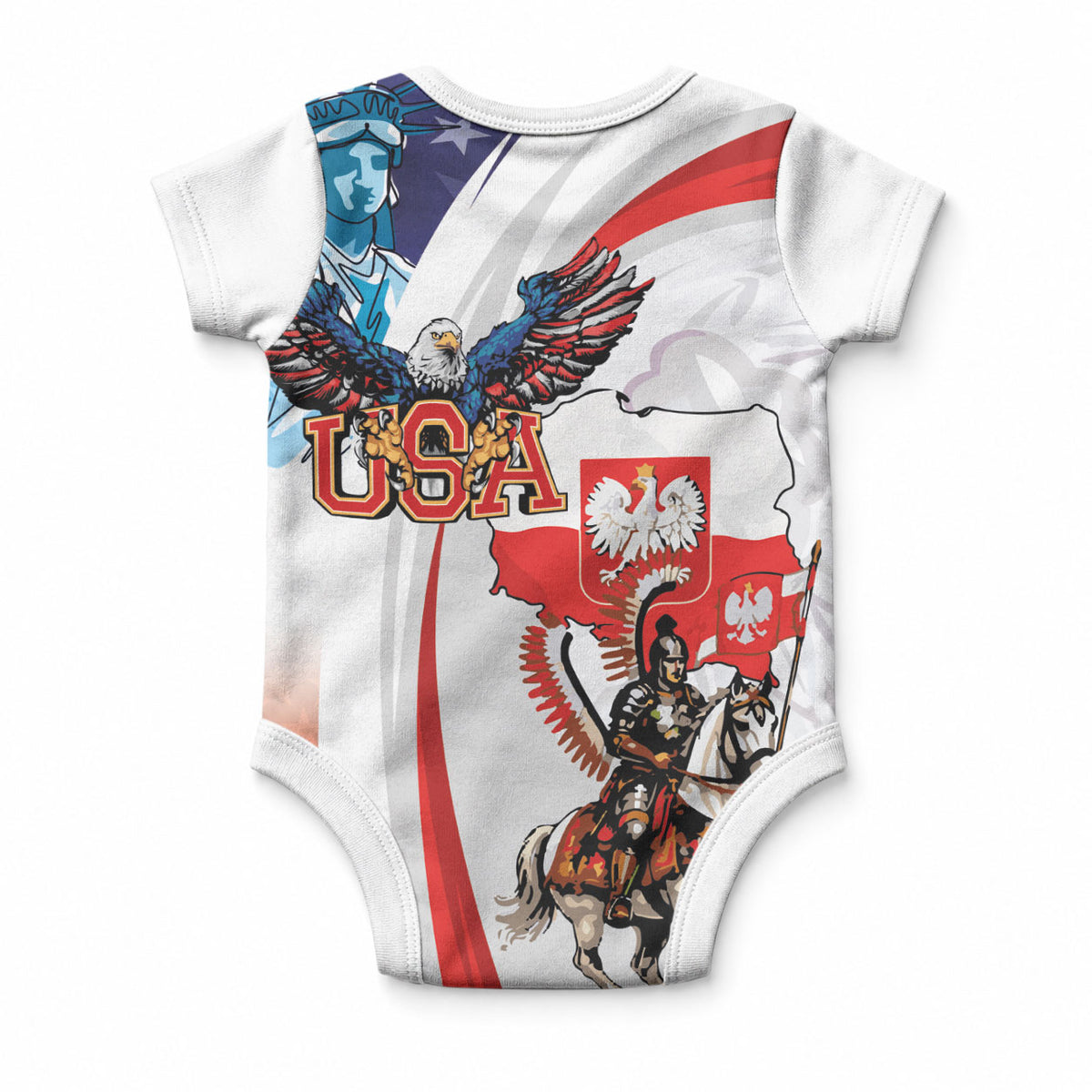 Polish American Heritage Month Baby Onesie Winged Hussar with USA Bald Eagle