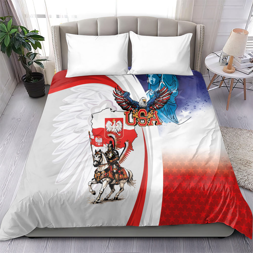Polish American Heritage Month Bedding Set Winged Hussar with USA Bald Eagle