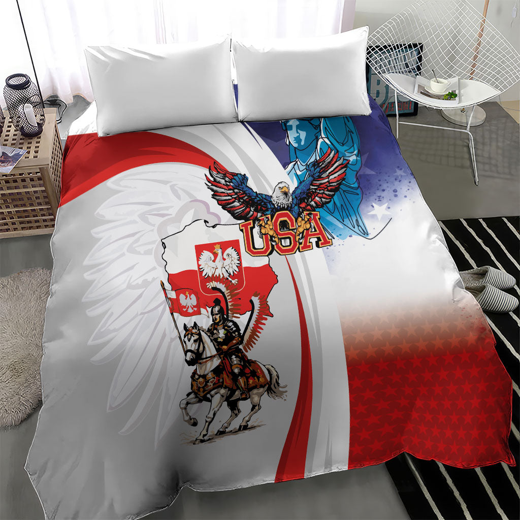 Polish American Heritage Month Bedding Set Winged Hussar with USA Bald Eagle