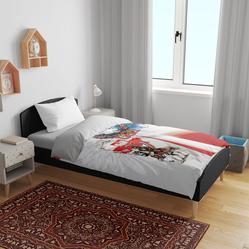 Polish American Heritage Month Bedding Set Winged Hussar with USA Bald Eagle