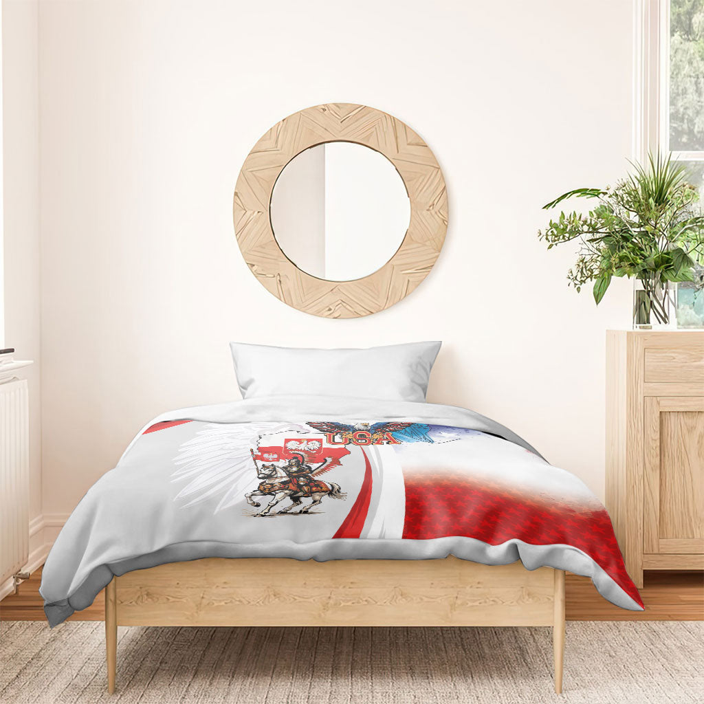 Polish American Heritage Month Bedding Set Winged Hussar with USA Bald Eagle