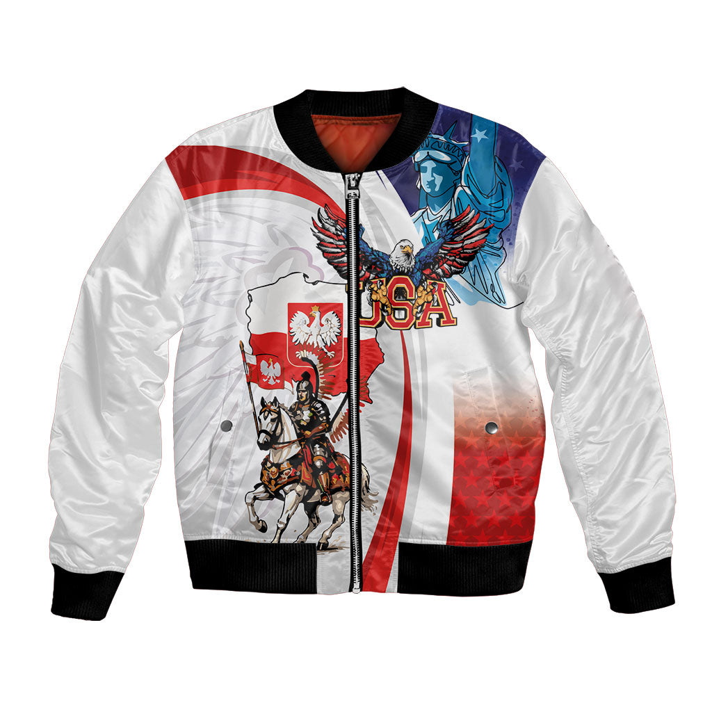 Polish American Heritage Month Bomber Jacket Winged Hussar with USA Bald Eagle