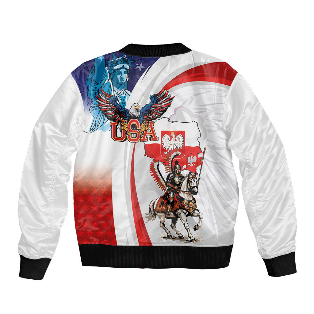 Polish American Heritage Month Bomber Jacket Winged Hussar with USA Bald Eagle