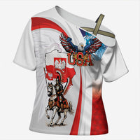 Polish American Heritage Month Cross Shoulder Shirt Winged Hussar with USA Bald Eagle