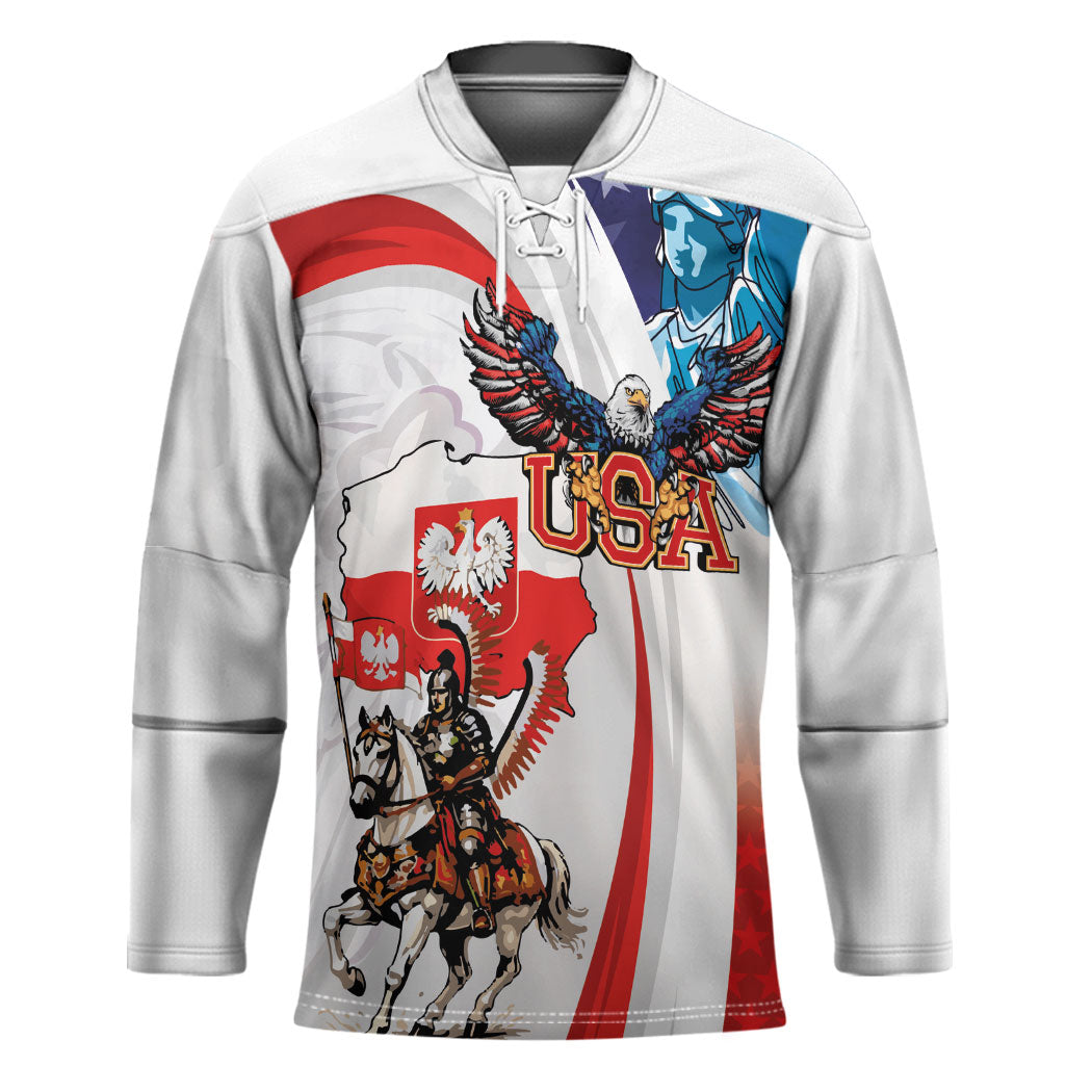 Polish American Heritage Month Hockey Jersey Winged Hussar with USA Bald Eagle