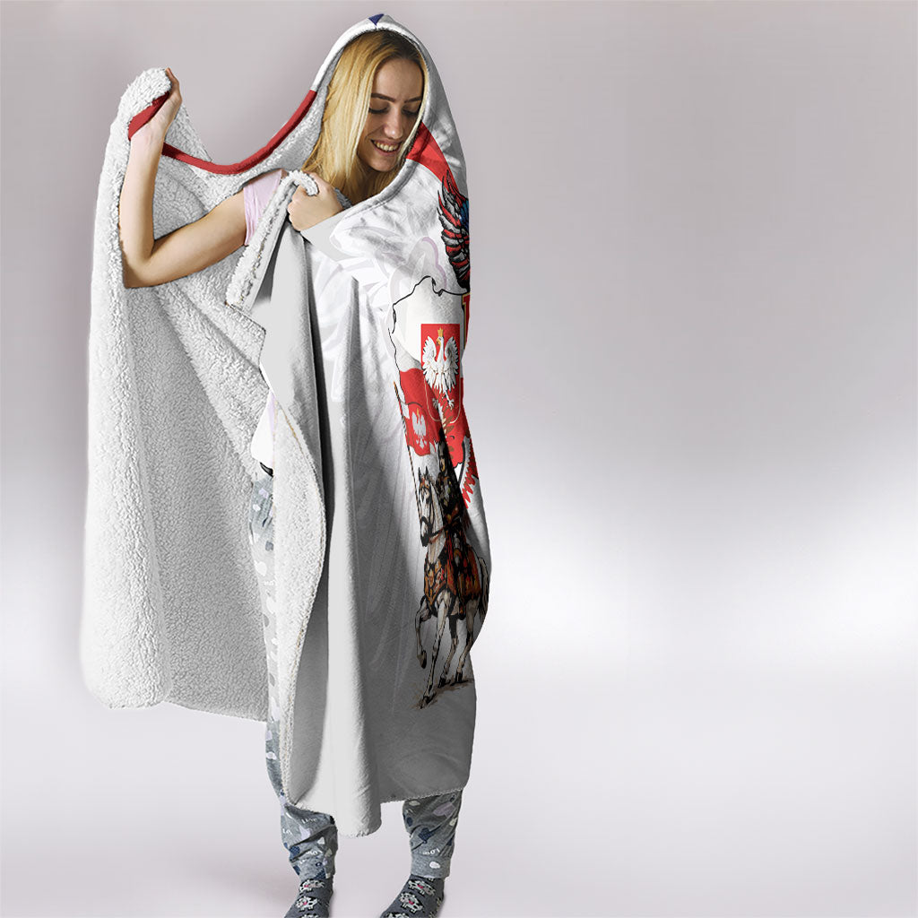 Polish American Heritage Month Hooded Blanket Winged Hussar with USA Bald Eagle