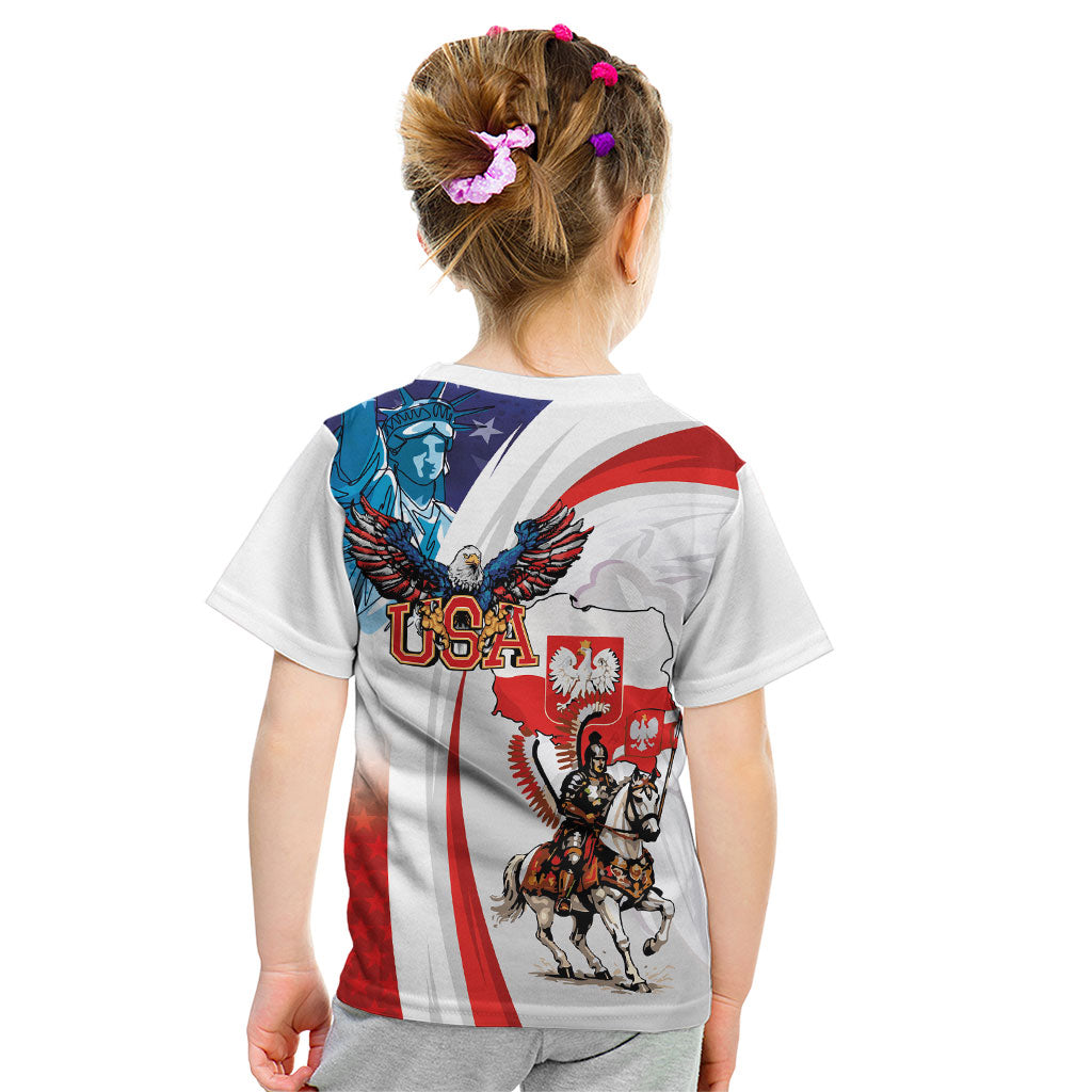 Polish American Heritage Month Kid T Shirt Winged Hussar with USA Bald Eagle