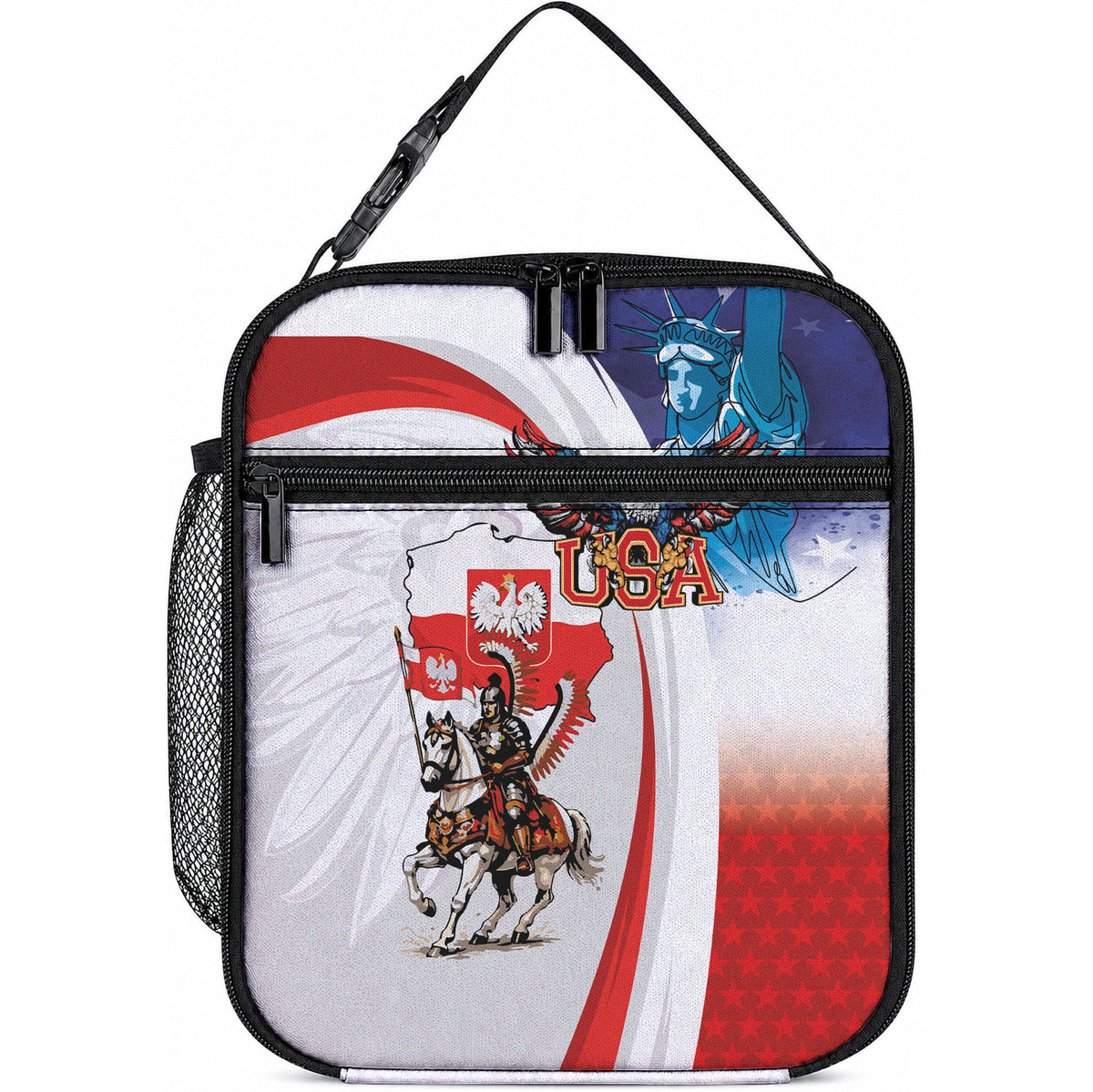 Polish American Heritage Month Lunch Bag Winged Hussar with USA Bald Eagle