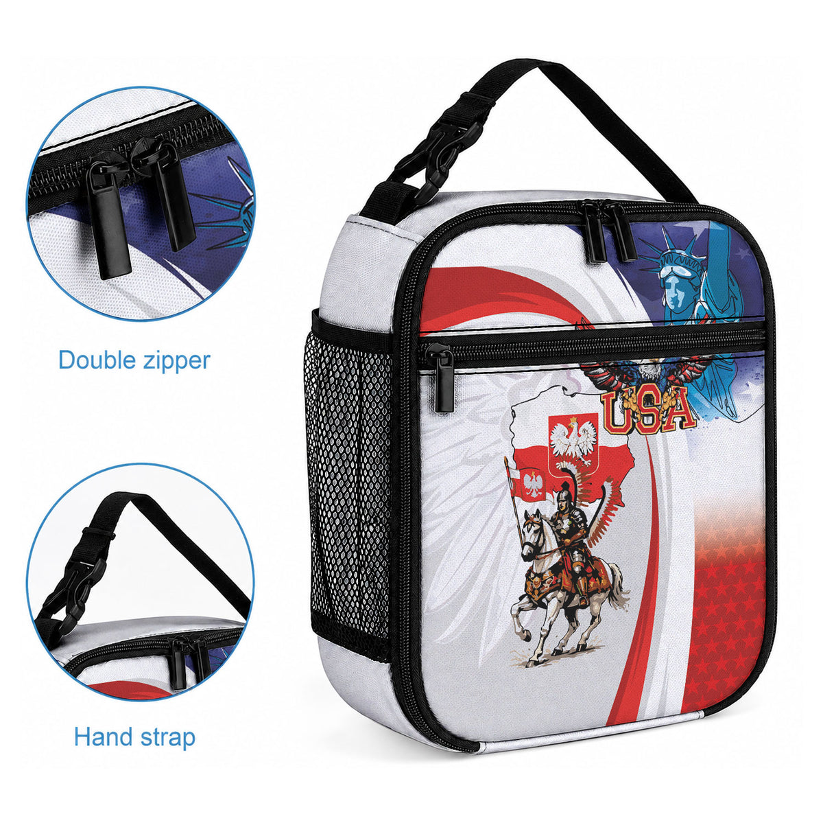 Polish American Heritage Month Lunch Bag Winged Hussar with USA Bald Eagle