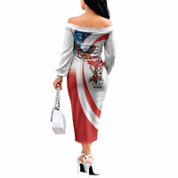 Polish American Heritage Month Off The Shoulder Long Sleeve Dress Winged Hussar with USA Bald Eagle