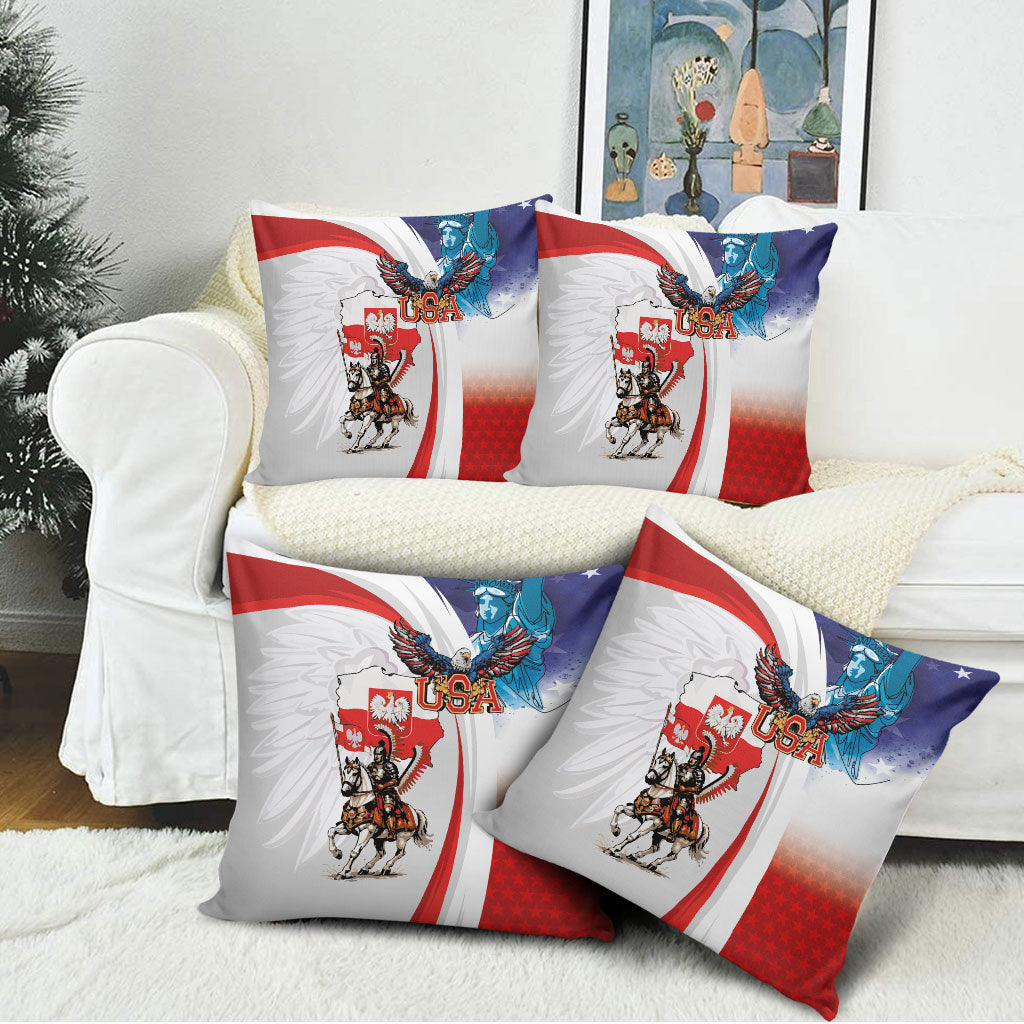Polish American Heritage Month Pillow Cover Winged Hussar with USA Bald Eagle