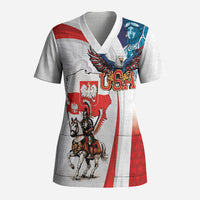 Polish American Heritage Month Scrub Top Winged Hussar with USA Bald Eagle
