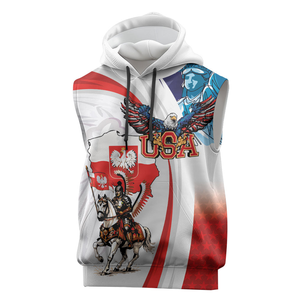 Polish American Heritage Month Sleeveless Hoodie Winged Hussar with USA Bald Eagle