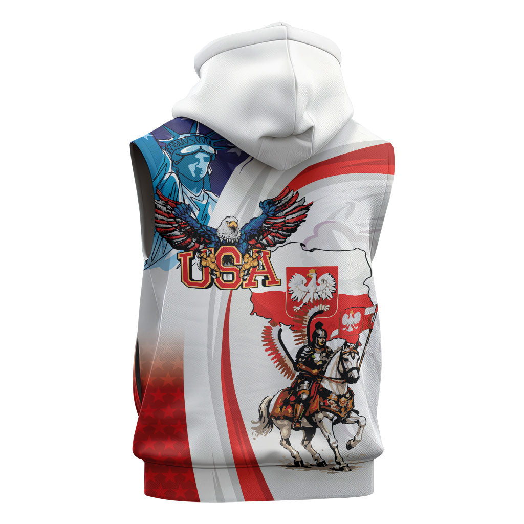 Polish American Heritage Month Sleeveless Hoodie Winged Hussar with USA Bald Eagle