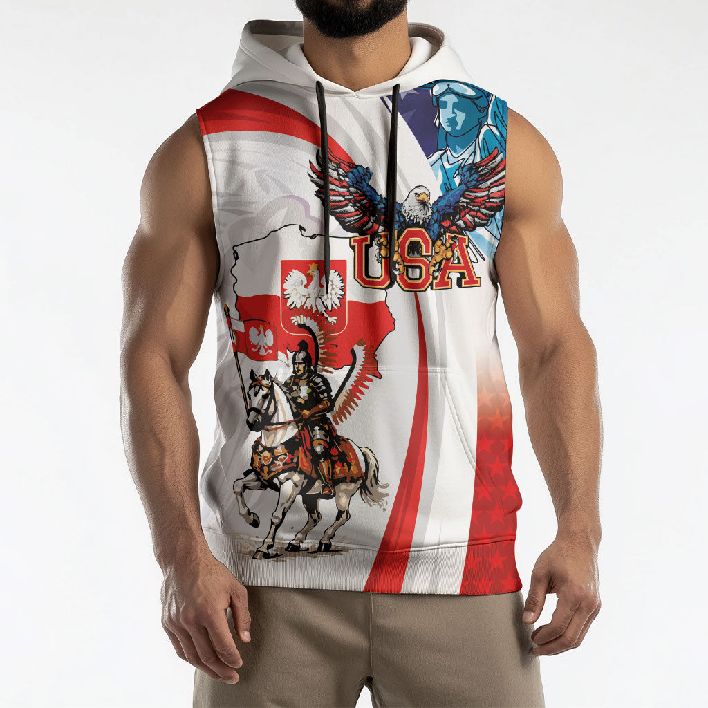 Polish American Heritage Month Sleeveless Hoodie Winged Hussar with USA Bald Eagle