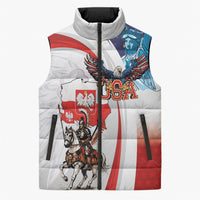 Polish American Heritage Month Sleeveless Puffer Jacket Winged Hussar with USA Bald Eagle