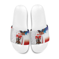 Polish American Heritage Month Slide Sandals Winged Hussar with USA Bald Eagle