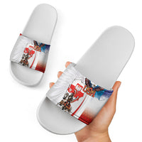 Polish American Heritage Month Slide Sandals Winged Hussar with USA Bald Eagle