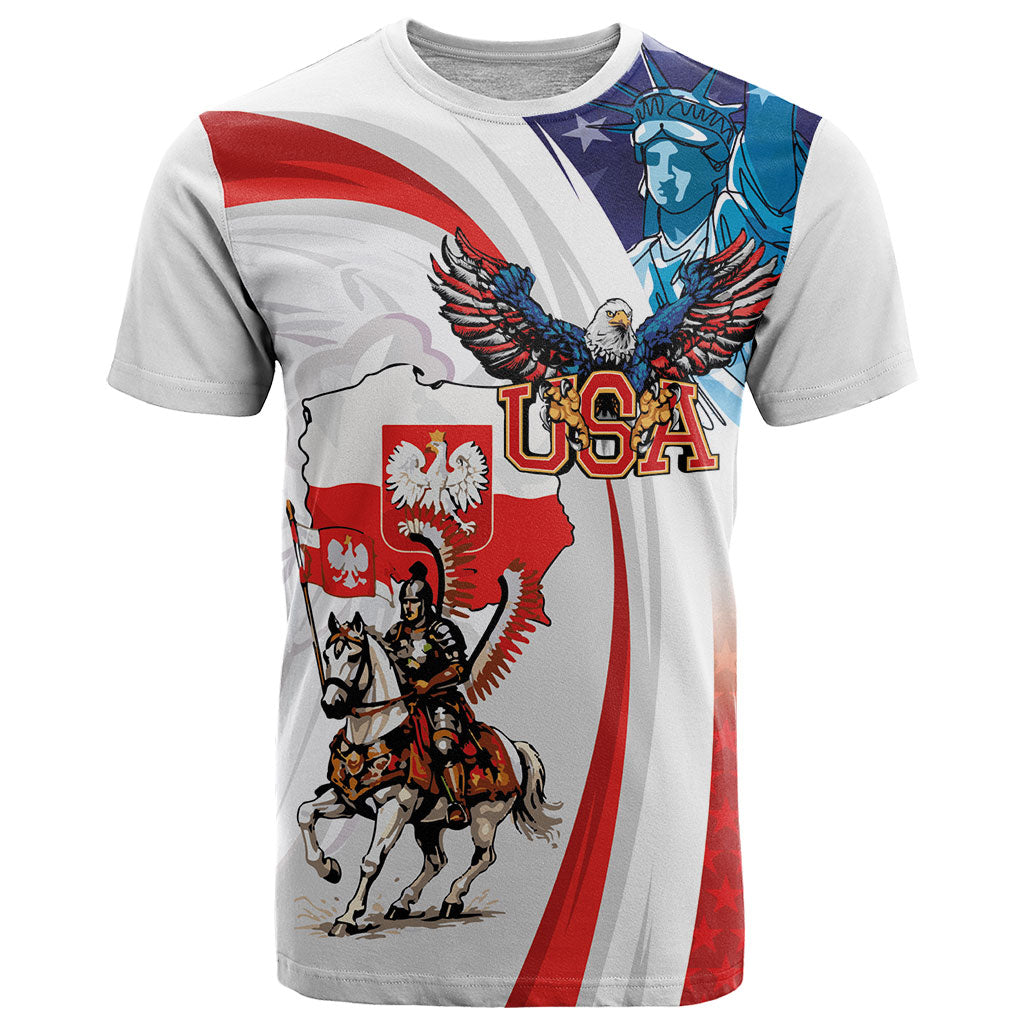 Polish American Heritage Month T Shirt Winged Hussar with USA Bald Eagle