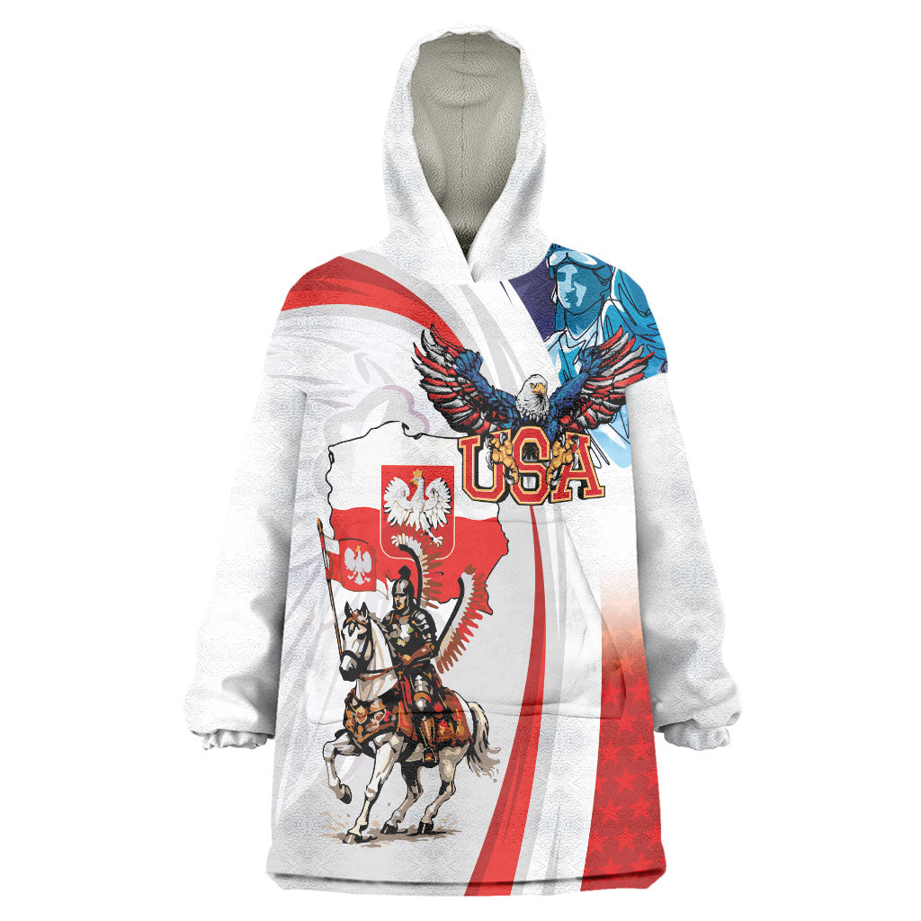 Polish American Heritage Month Wearable Blanket Hoodie Winged Hussar with USA Bald Eagle