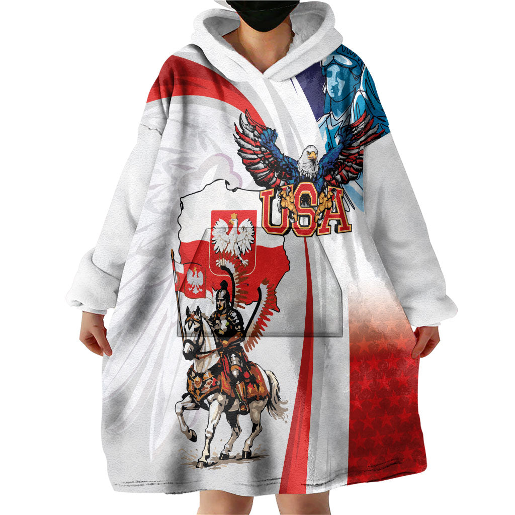 Polish American Heritage Month Wearable Blanket Hoodie Winged Hussar with USA Bald Eagle