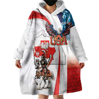 Polish American Heritage Month Wearable Blanket Hoodie Winged Hussar with USA Bald Eagle