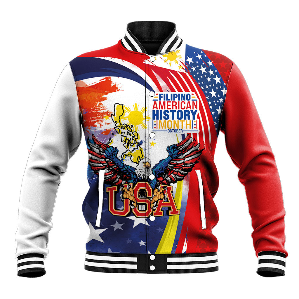 Filipino American History Month Baseball Jacket USA with Elements of Philippines Design