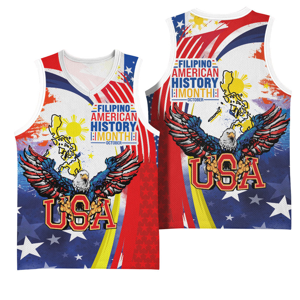 Filipino American History Month Basketball Jersey USA with Elements of Philippines Design