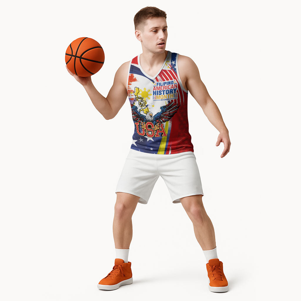 Filipino American History Month Basketball Jersey USA with Elements of Philippines Design