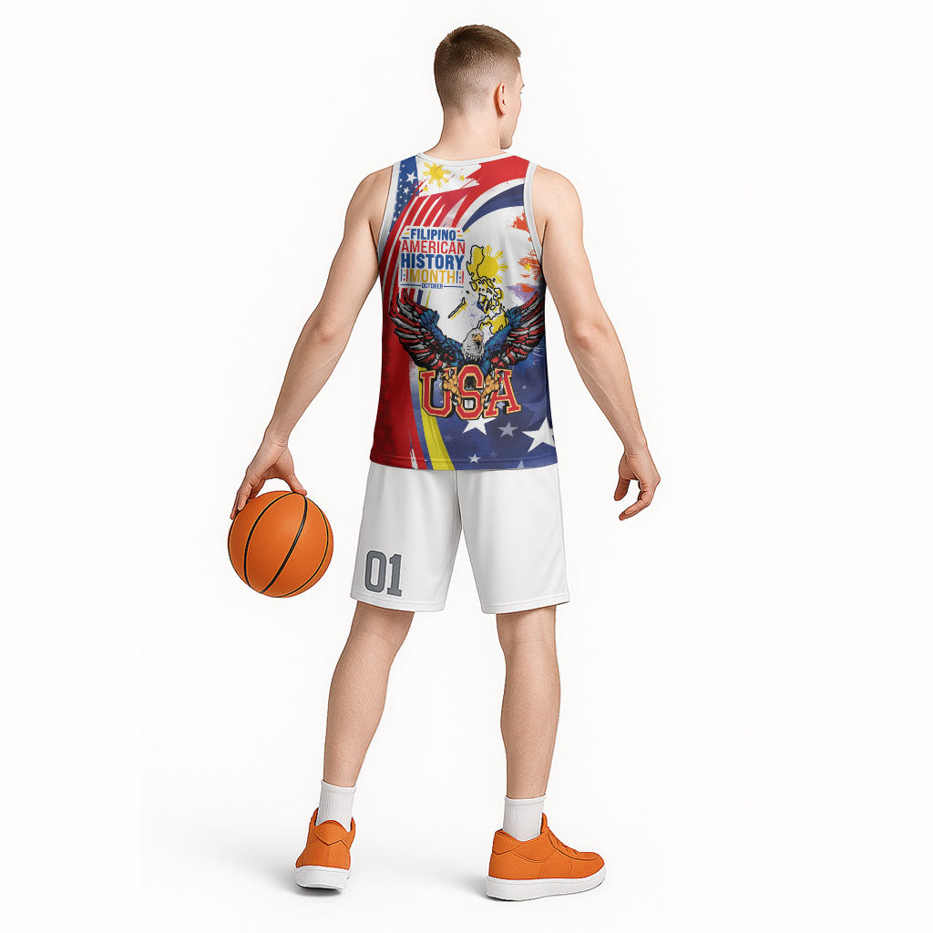 Filipino American History Month Basketball Jersey USA with Elements of Philippines Design