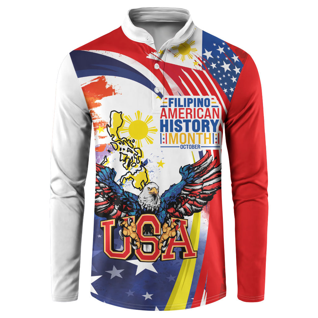 Filipino American History Month Button Sweatshirt USA with Elements of Philippines Design