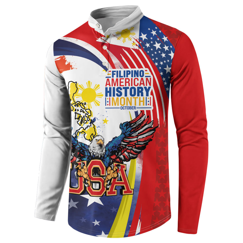 Filipino American History Month Button Sweatshirt USA with Elements of Philippines Design