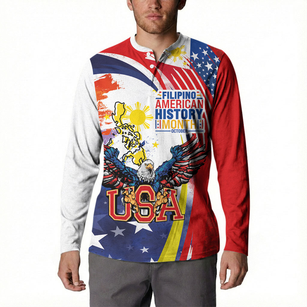 Filipino American History Month Button Sweatshirt USA with Elements of Philippines Design