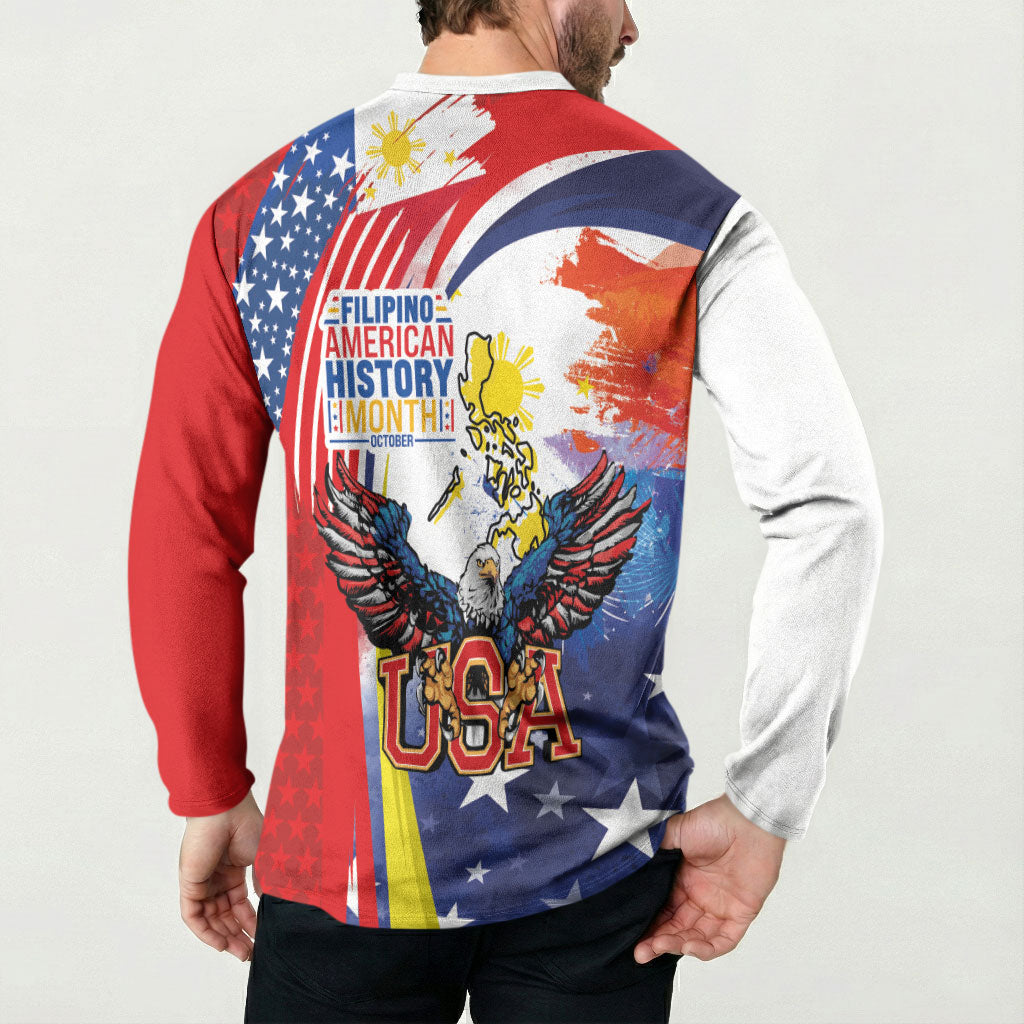 Filipino American History Month Button Sweatshirt USA with Elements of Philippines Design