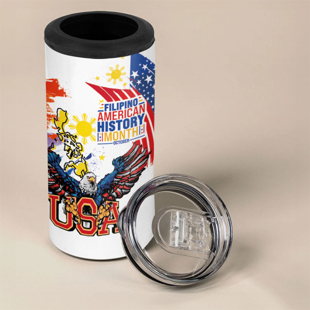 Filipino American History Month 4 in 1 Can Cooler Tumbler USA with Elements of Philippines Design