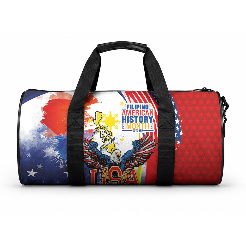 Filipino American History Month Duffle Bag USA with Elements of Philippines Design