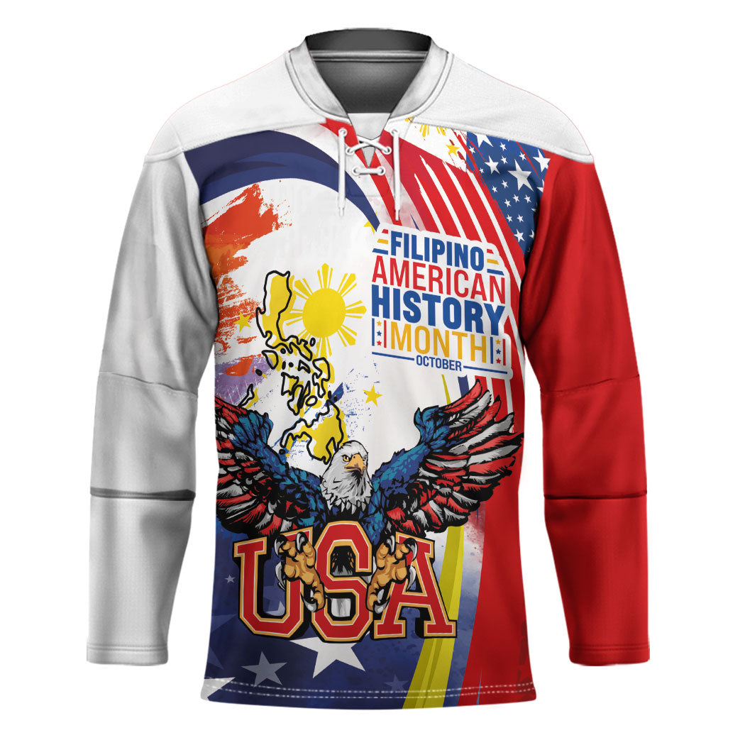 Filipino American History Month Hockey Jersey USA with Elements of Philippines Design