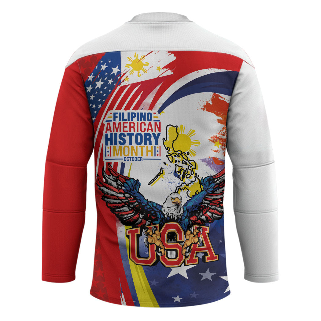Filipino American History Month Hockey Jersey USA with Elements of Philippines Design