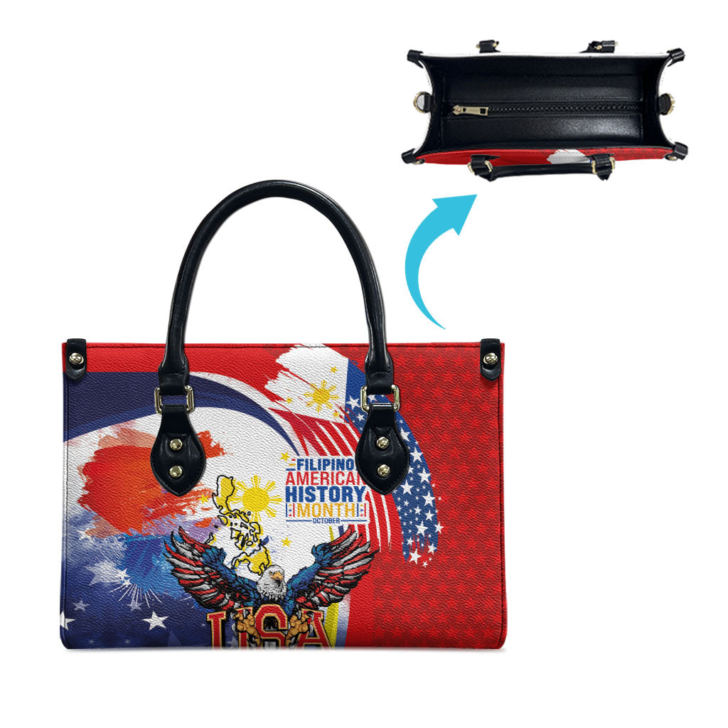 Filipino American History Month Leather Bag USA with Elements of Philippines Design